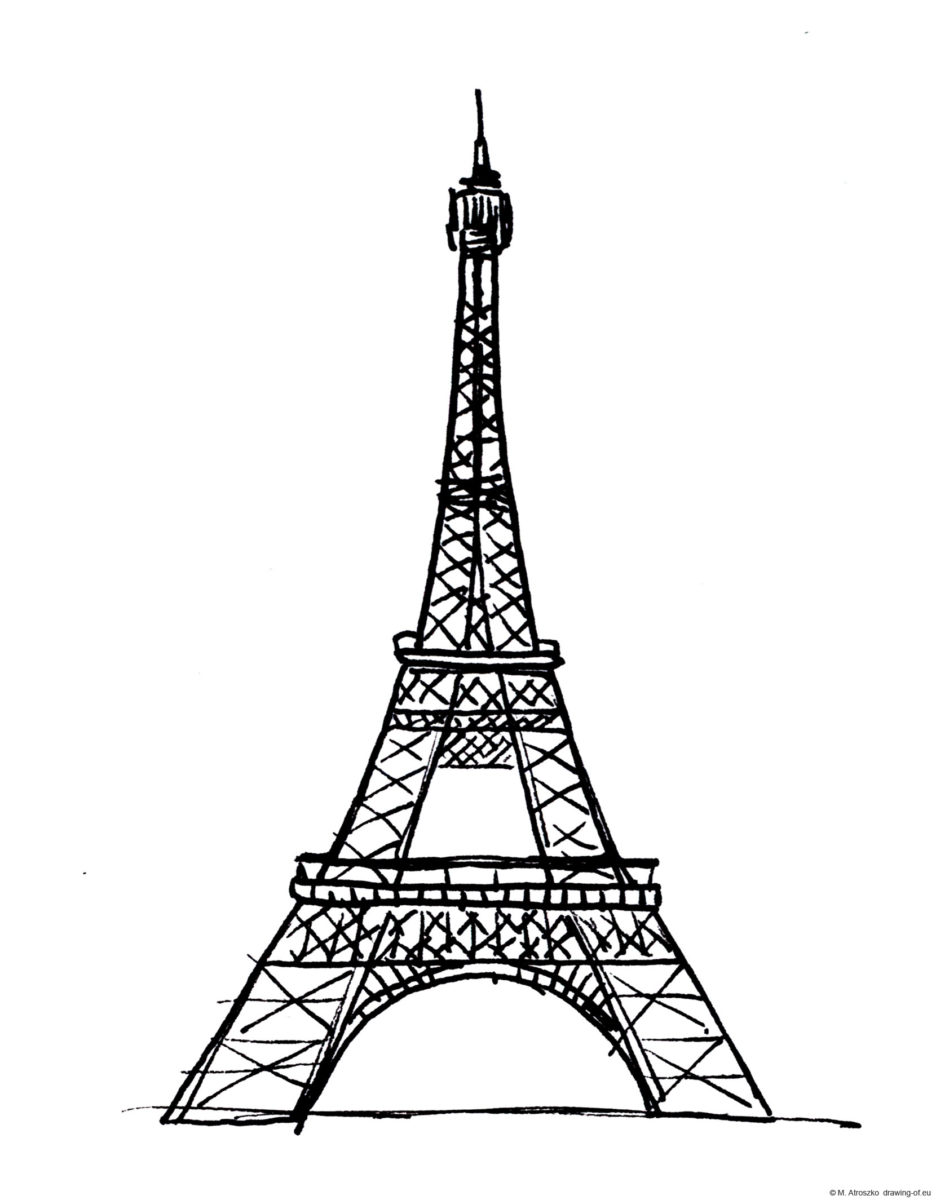 Drawing of Eiffel Tower Line art illustrations