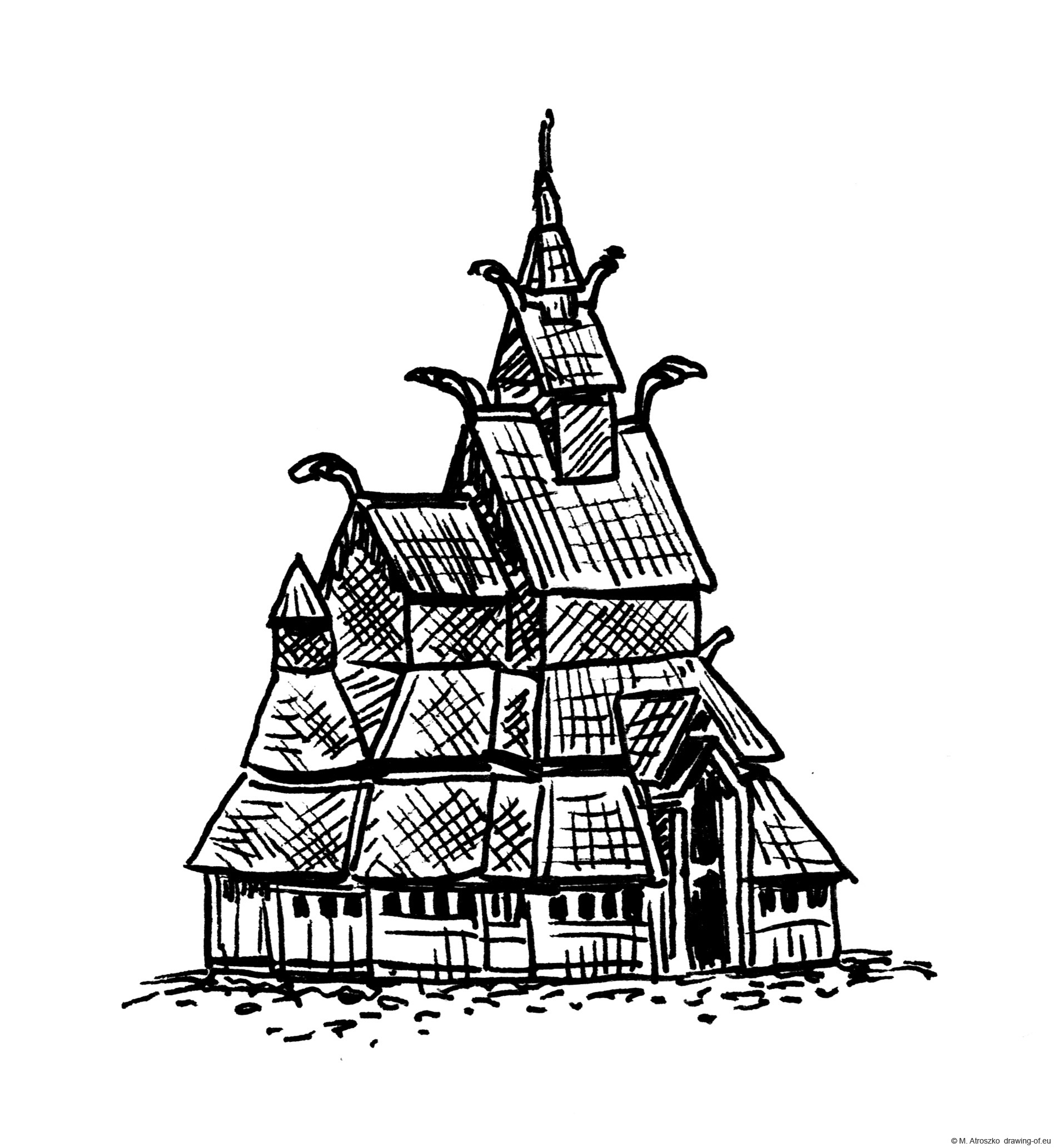 Drawing of Norwegian Stavechurch