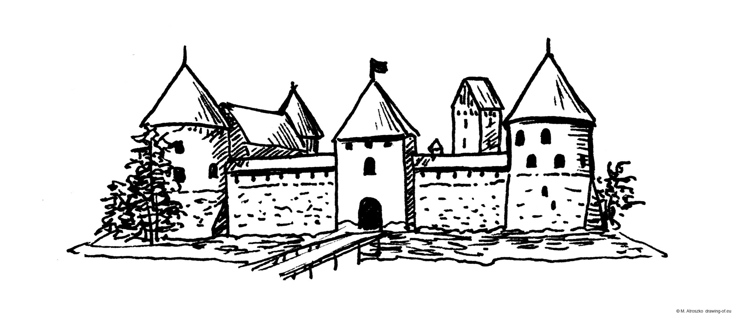 Drawing of Trakai castle