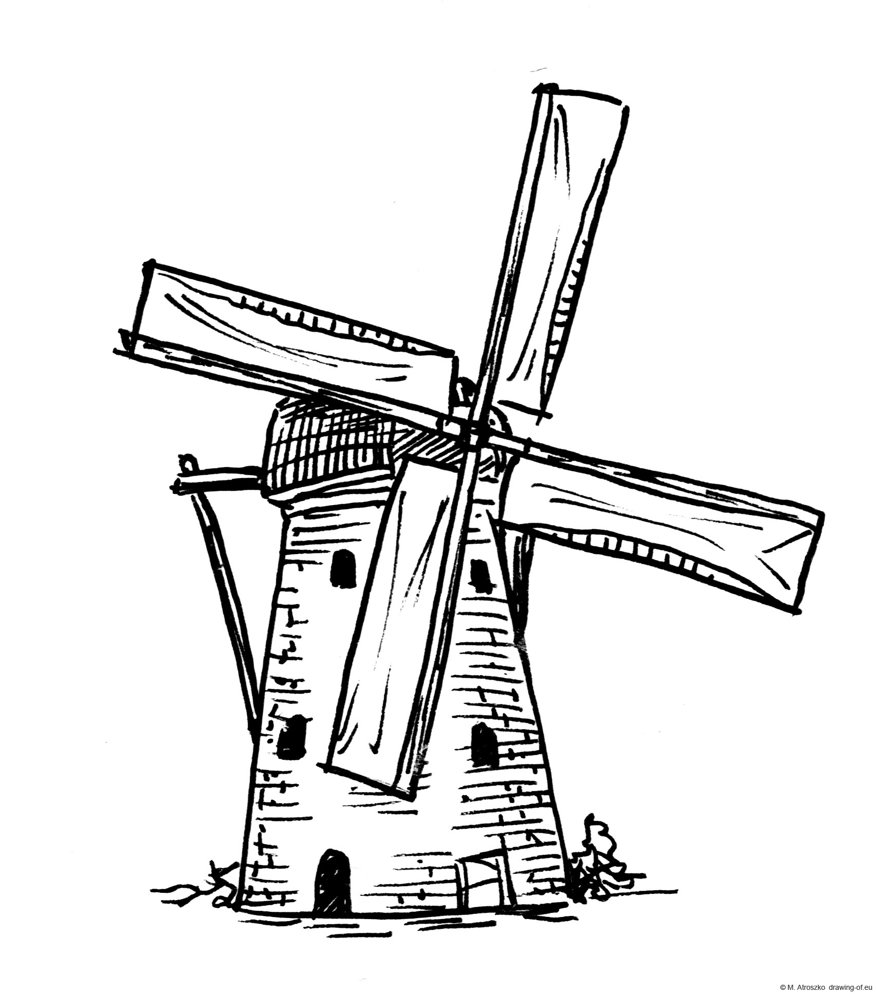 Windmill netherlands draw