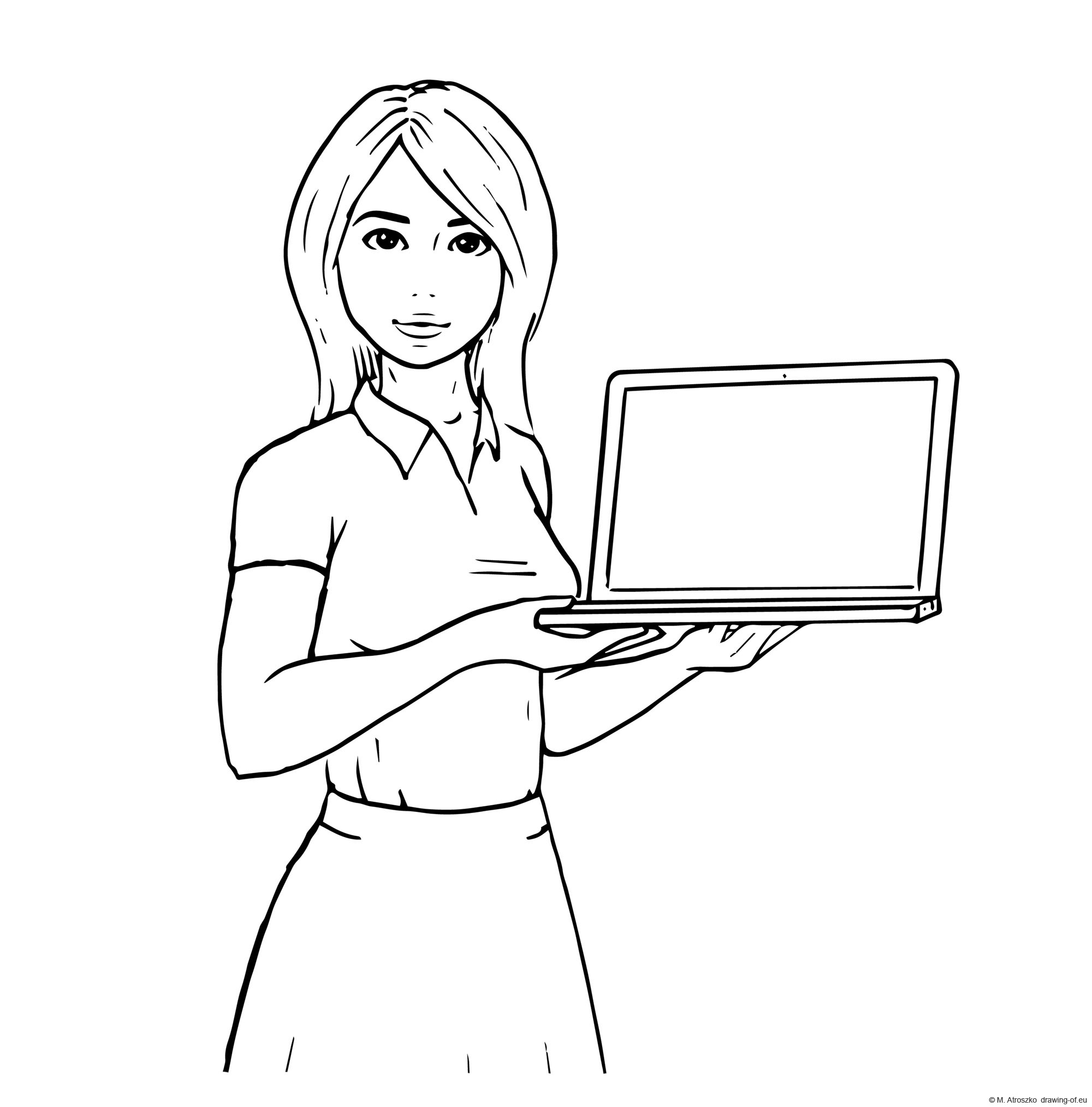 Woman with laptop draw