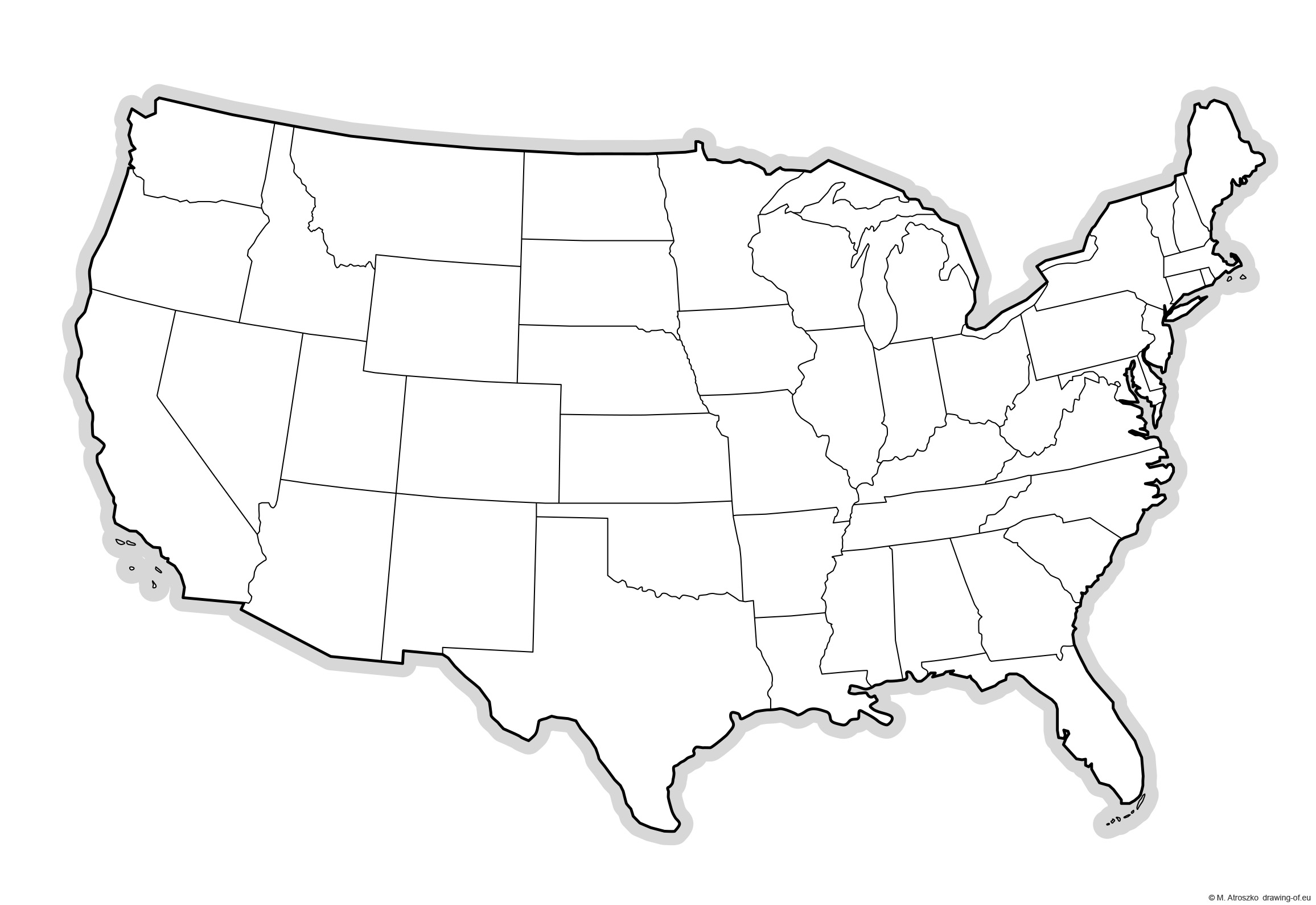 Continental USA map for printing