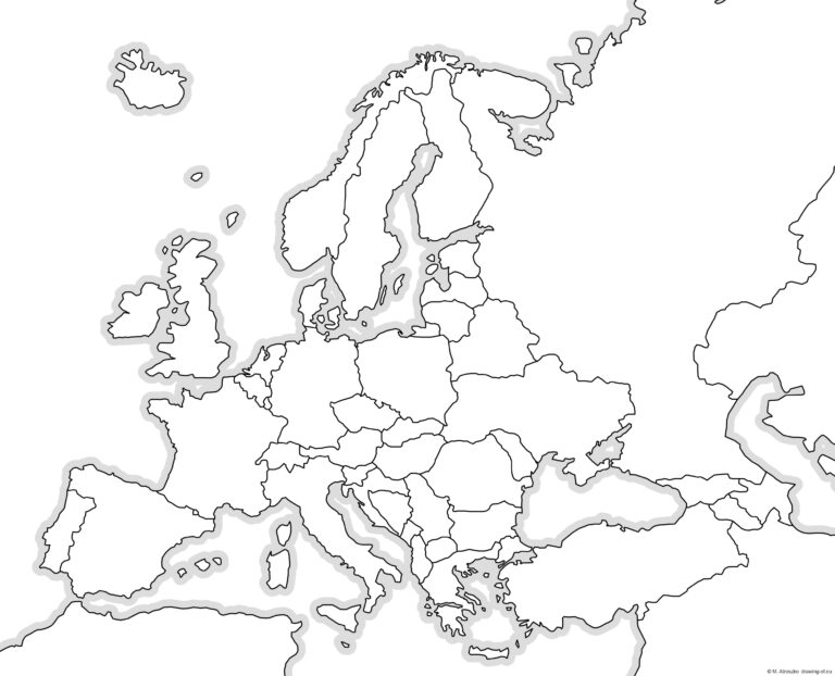 Contour, political map of Europe Line art illustrations