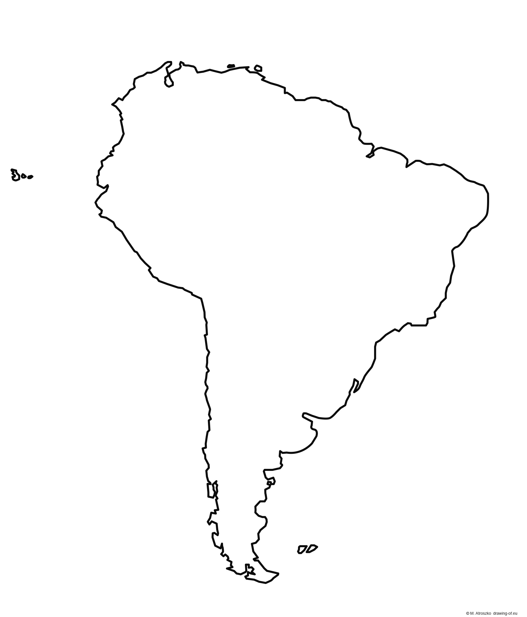 Contour map of South America