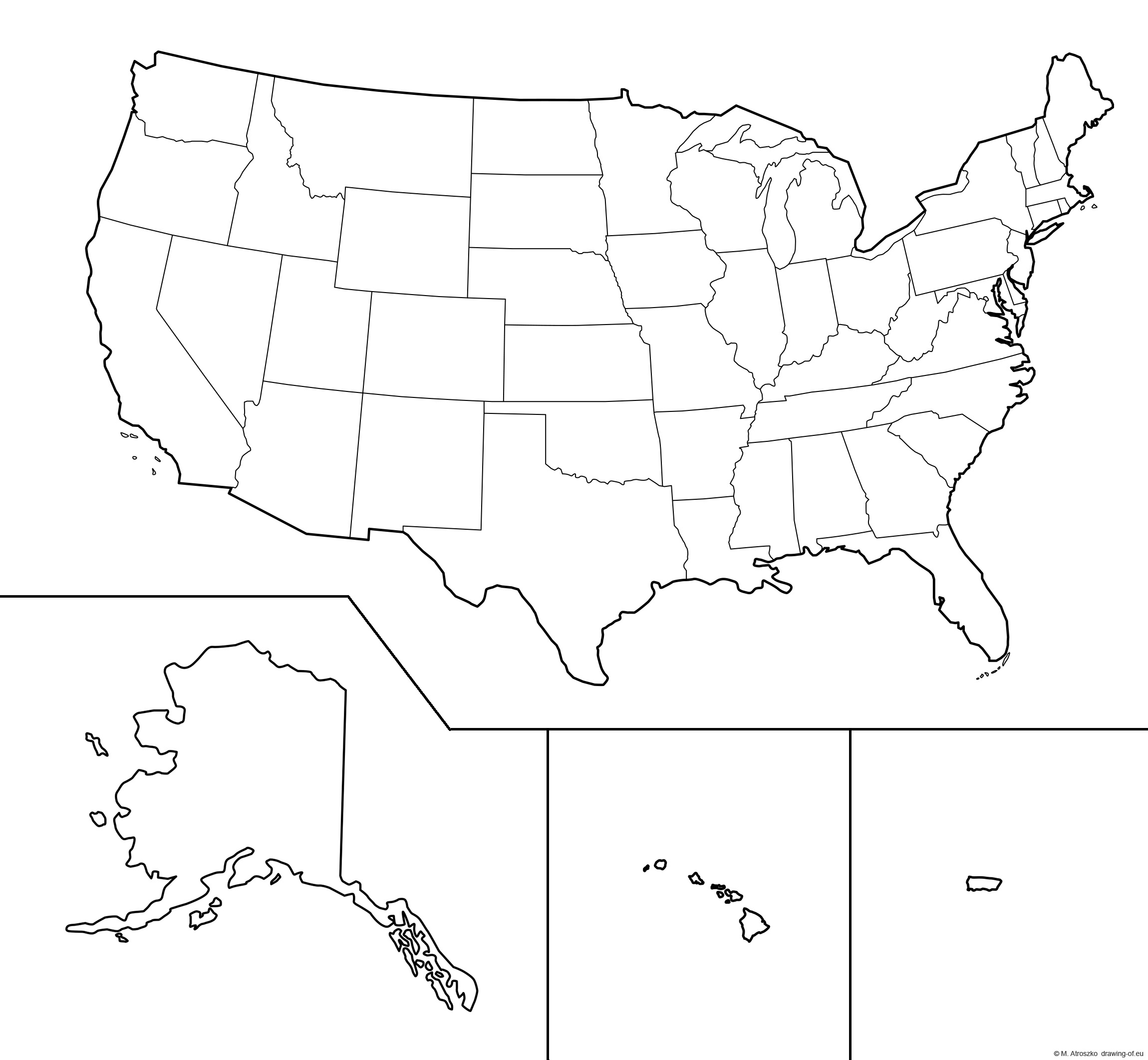 USA contour map for printing