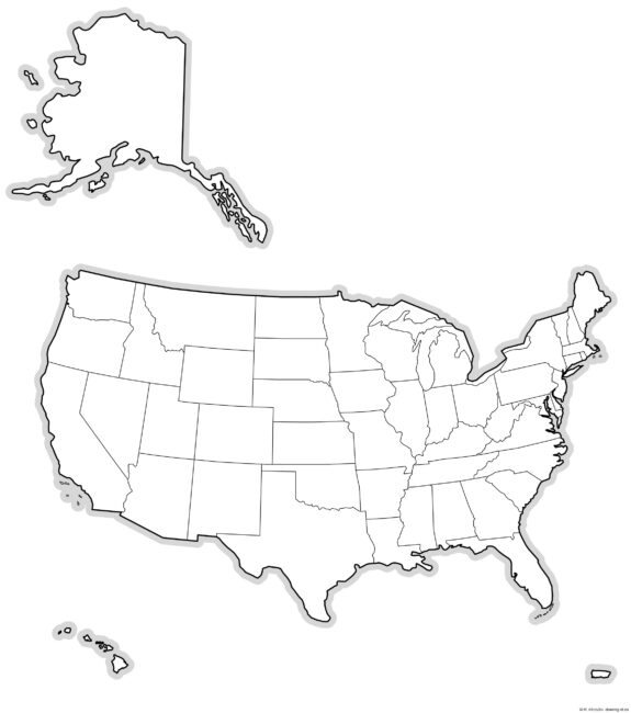 United States map for printing – Line art illustrations