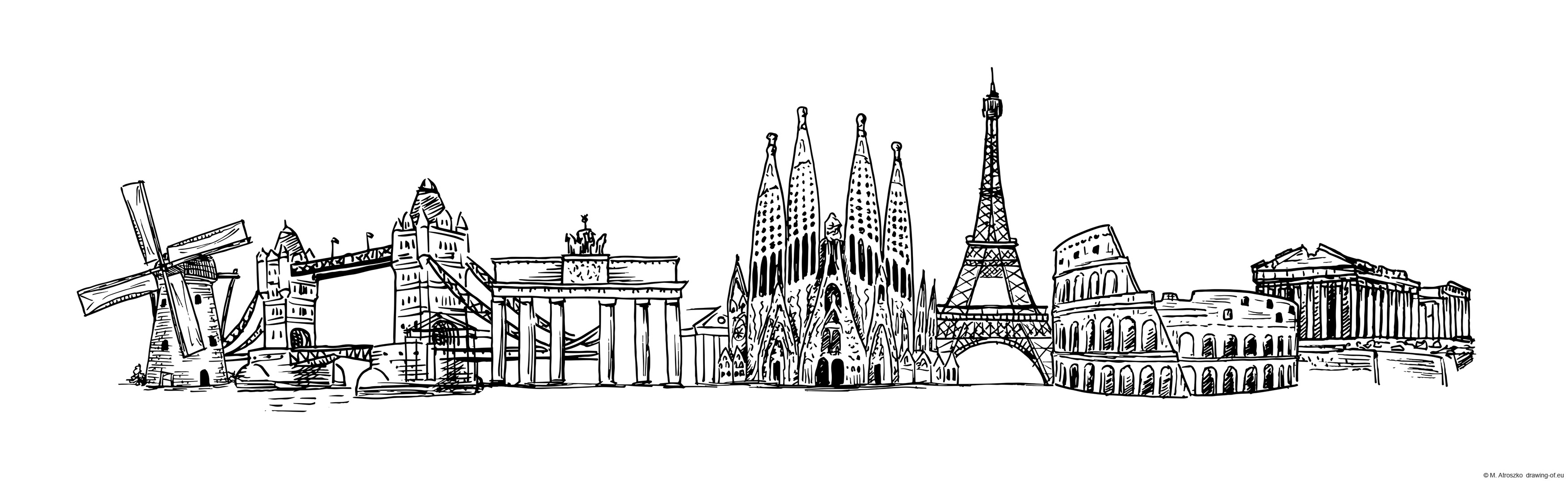 Famous buildings of Europe draw