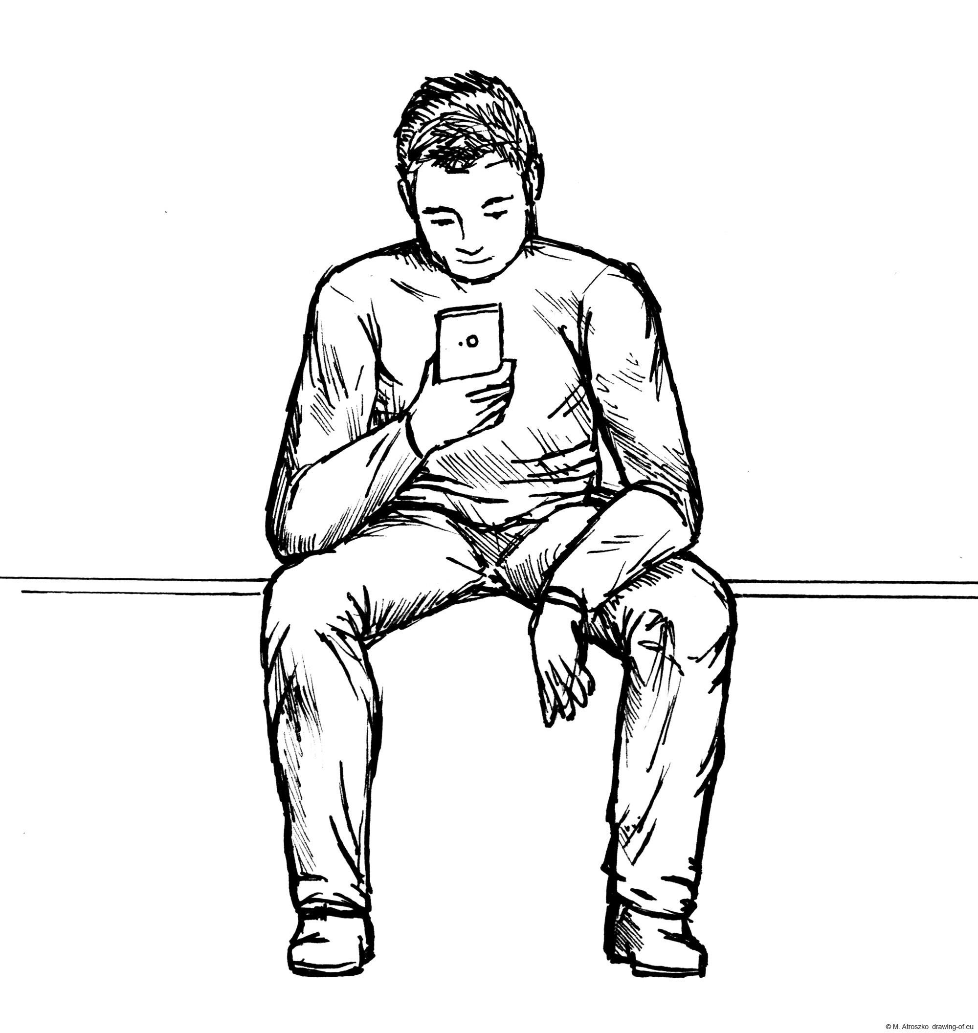 Man sitting on bench with smartphone
