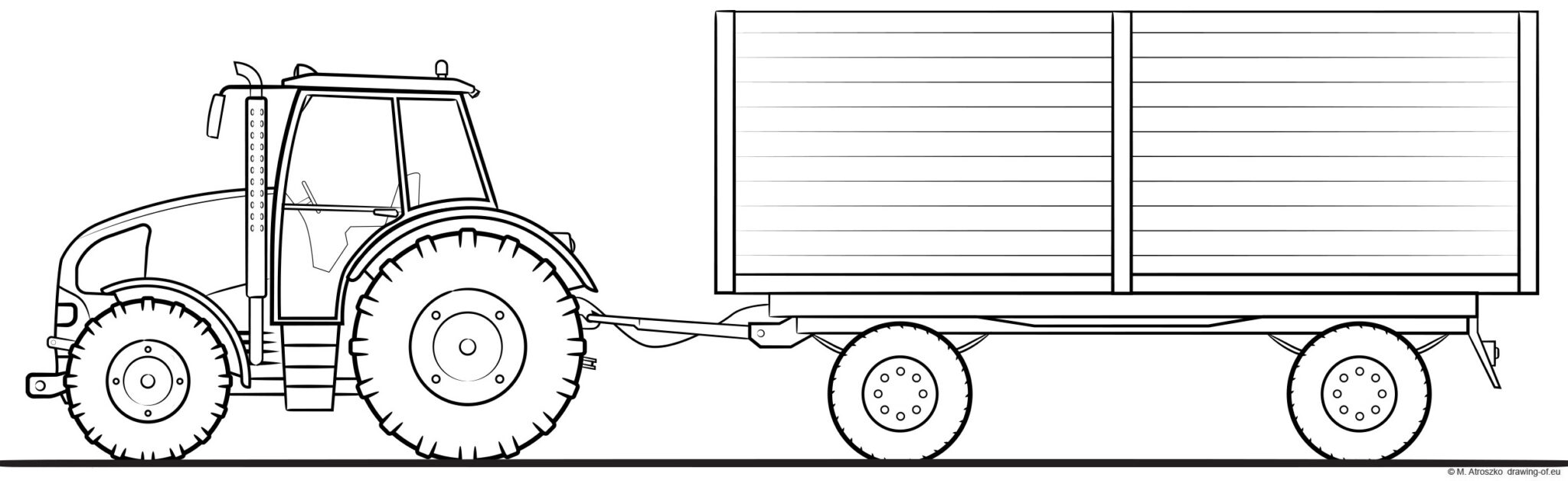 Детский рисунок трактор с прицепом